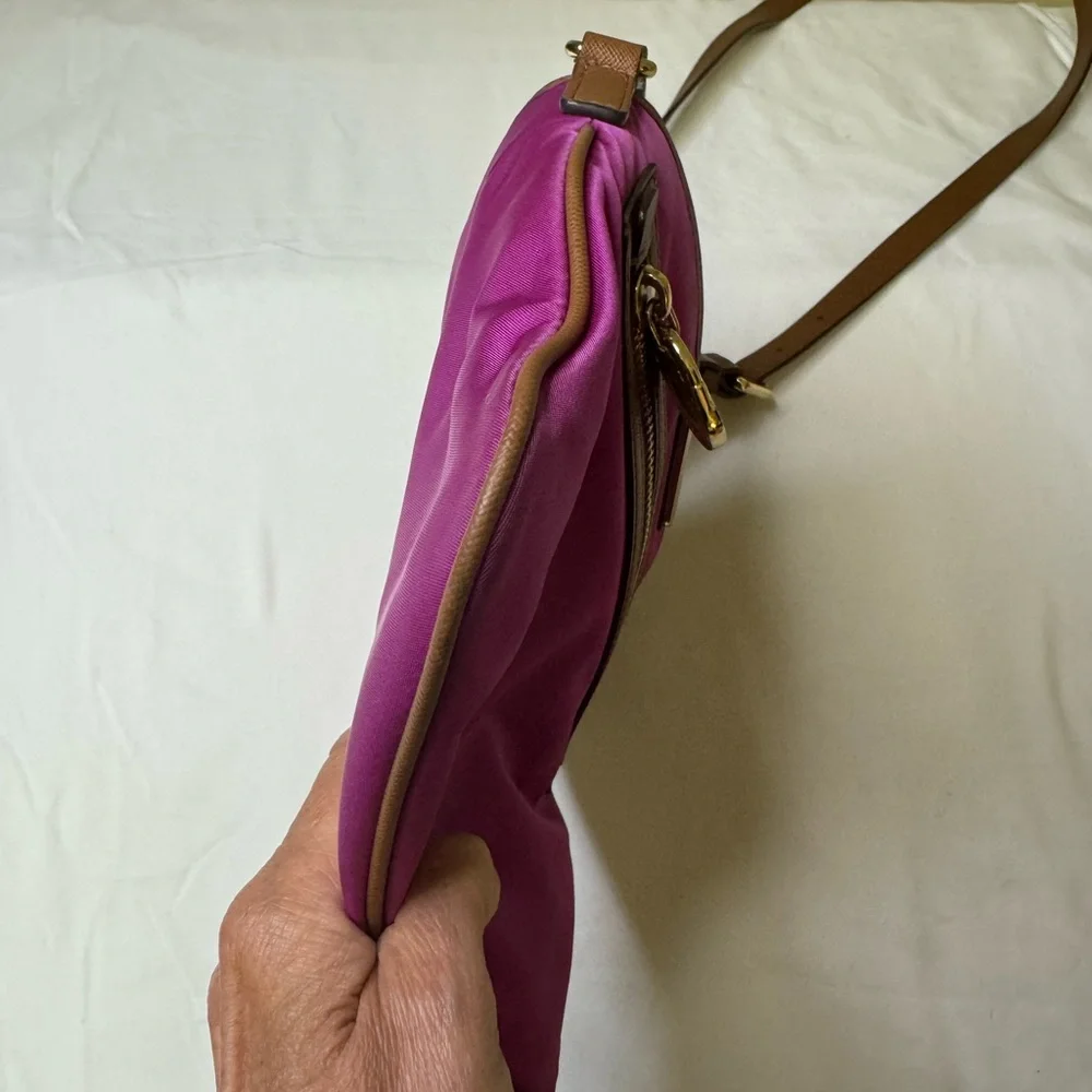 Michael Kors Nylon Crossbody‎ Bag – Fuchsia & Tan Trim